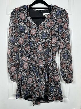 BB Dakota Paisley Romper Tie Waist Long Sleeve Boho Festival